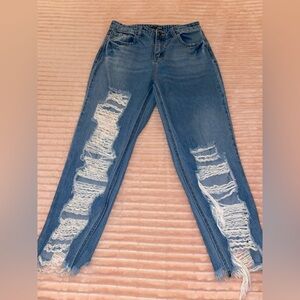 Fashion Nova High-Waist Distressed Mom Jeans (Size 5)